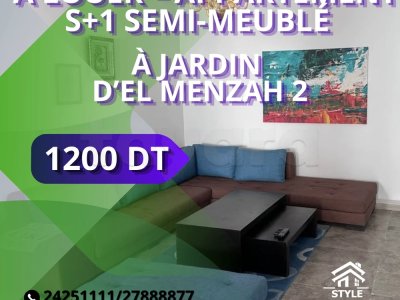À louer – Appartement S+1 semi-meublé à Jardin d’El Menzah 2 | 1200 DT / mois