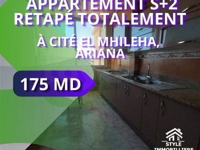À vendre – Appartement S+2 retapé totalement à Cité El Mhilaha, Ariana