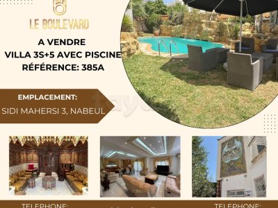 A vendre villa de maitre 3S+5 à Sidi Mahersi , Nabeul