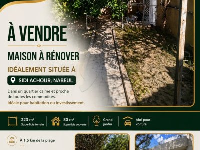 A vendre maison S+2 à rénové à Sidi Achour , Nabeul