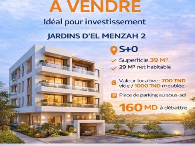 Vente Appart. 1 pièce à Jardins d'el Menzah (Mnihla) - S0 160 md aux jardins d'el menzah 2 -
