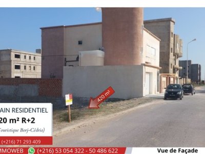 Terrain Terrain nu à Borj Cedria (Hammam Chatt) - Terrain de 420m2 à 550 d le m2 -