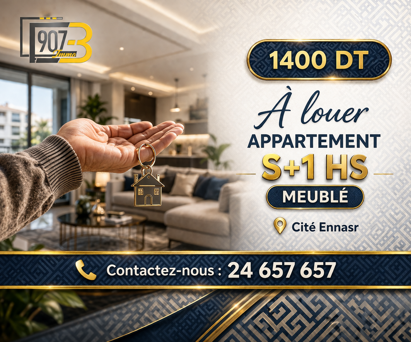 Location Appart. 1 pièce à Cite Ennasr 2 (Ariana Ville) - S1 richement meublé à ennasr 2