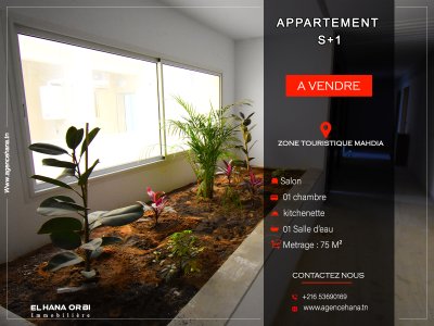 Vente Appart. 1 pièce à Mahdia (Mahdia) - S1 avec piscine directement promoteur à mahdia