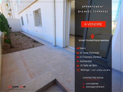Vente Appart. 3 pièces à Mahdia (Mahdia) - S3 directement promoteur avec piscine à mahdia