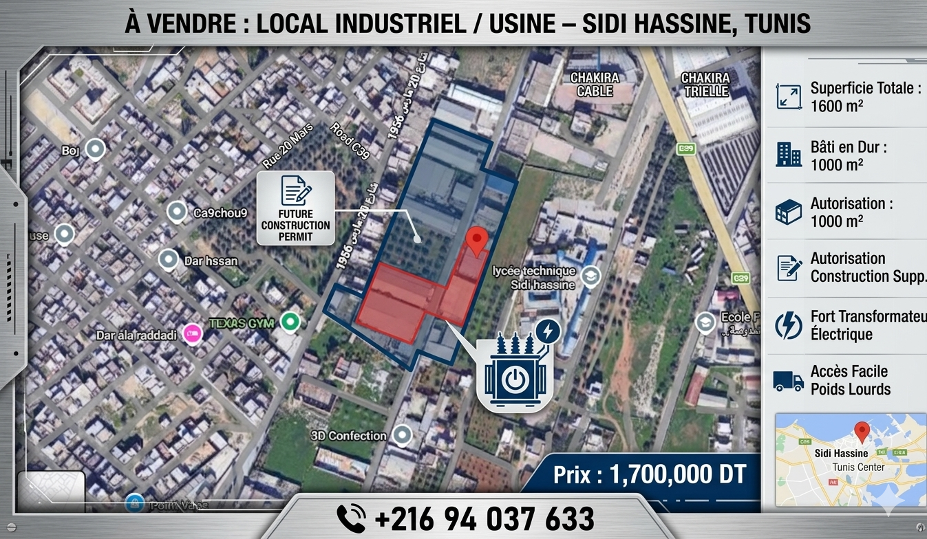 Vente Autre à Sidi Hassine (Sidi Hassine) - Local industriel  usine à sidi hassine  tunis