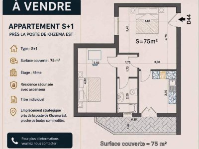 Vente Appart. 2 pièces à Sousse Khezama (Sousse Jaouhara) - Ne rater pas appartement s1 prés la poste khzema -