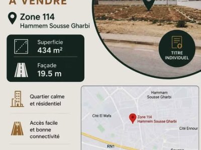 Terrain Terrain nu à Hammam Sousse Gharbi (Hammam Sousse) - Terrain isolé 434m zone 114 hammam sousse ghrabi -
