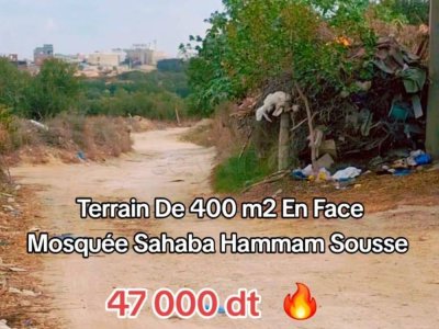TERRAIN DE 400 m2 EN FACE MOSQUEE SAHABA HAMMAM SOUSSE