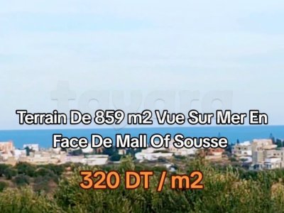 Terrain 859 m2 Vue sur mer en face de Mall Of Sousse