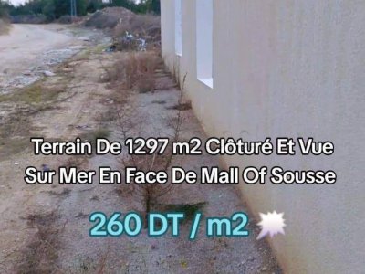 Terrain 1297 m2 Clôturé et Vue sur mer en face de Mall Of Sousse