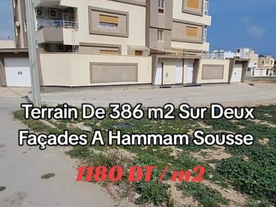 TERRAIN DE 386 m2 SUR DEUX FACADES A HAMMAM SOUSSE